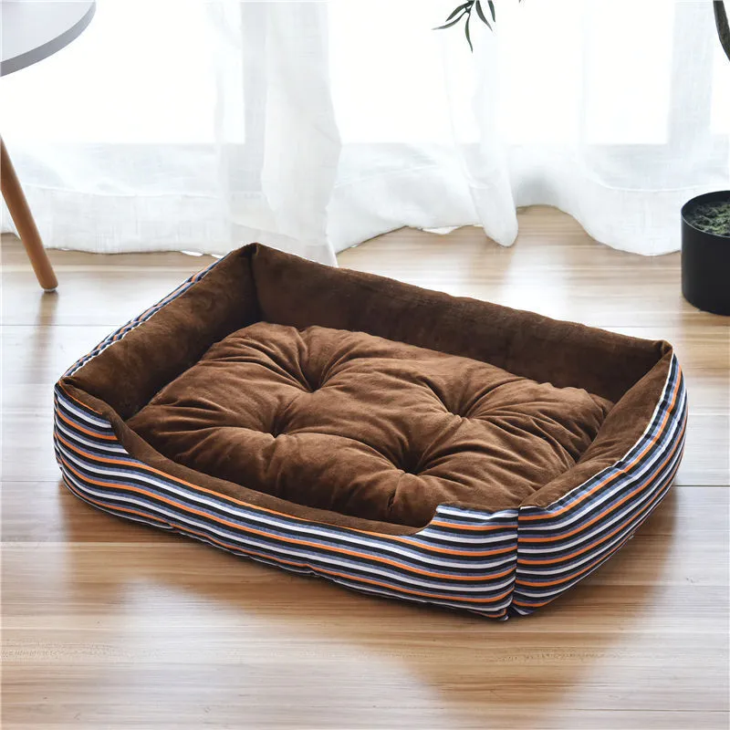 Large pet nest bed in beige leopard with short plush fabric and raised rim for dogs