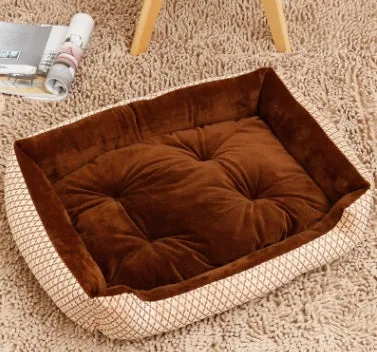 Large pet nest bed in beige leopard with short plush fabric and raised rim for dogs