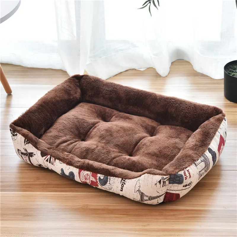 Large pet nest bed in beige leopard with short plush fabric and raised rim for dogs