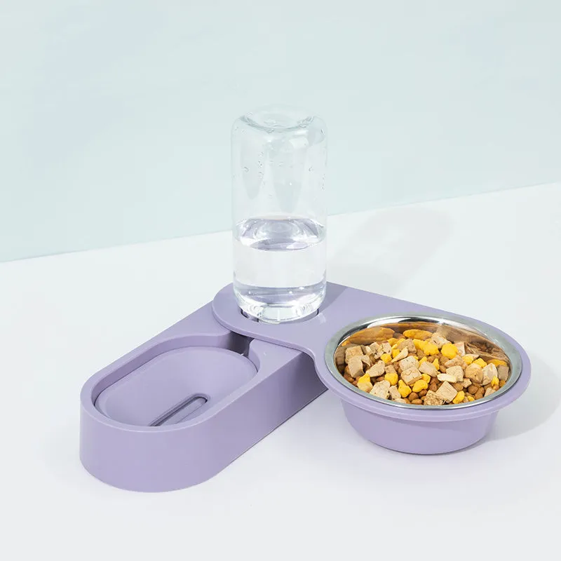 Rotatable cat water bowl in grey made from PET and HIPD materials, placed in corner position