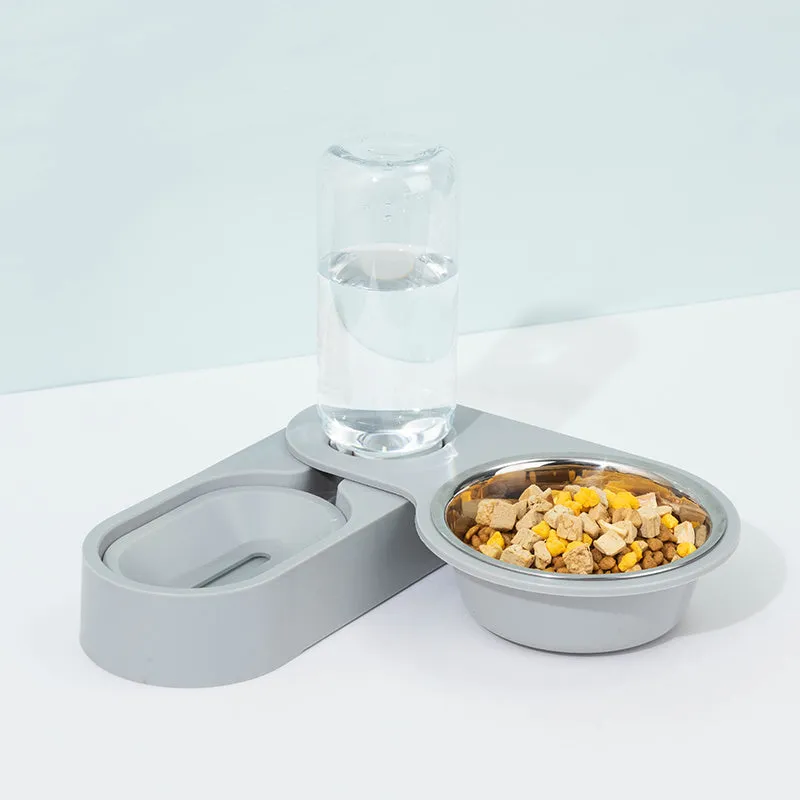 Rotatable cat water bowl in grey made from PET and HIPD materials, placed in corner position