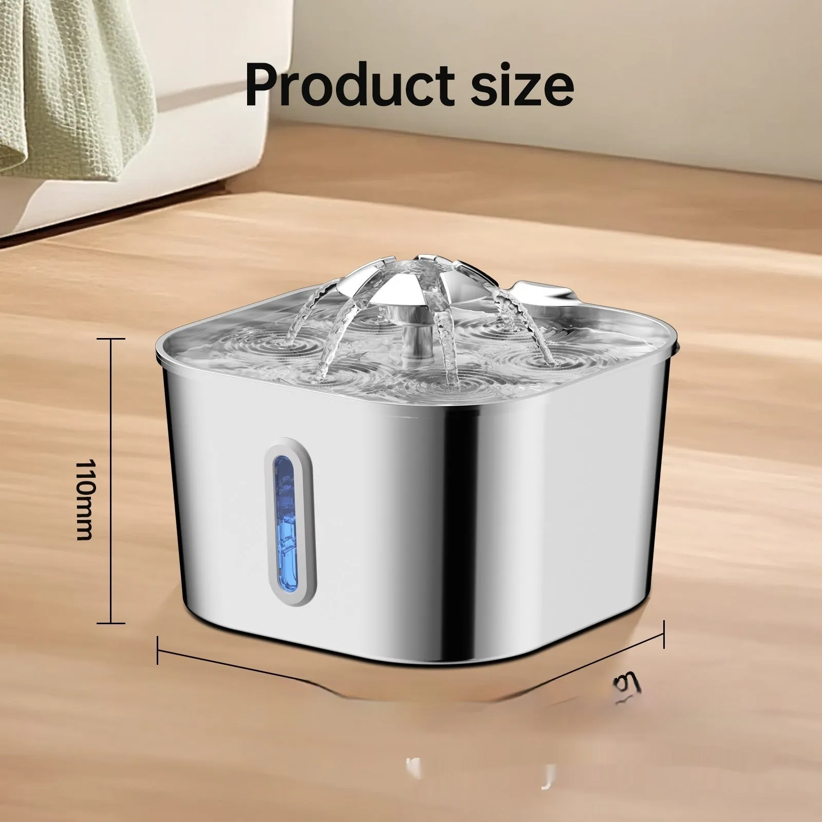 2.2L stainless steel pet water fountain with flower head vertical bar design for dogs and cats