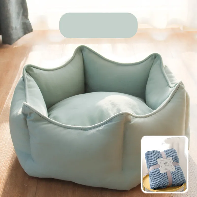 Warm cat litter cat bed removable washable princess house with cotton fill, mint green colour, for indoor cats up to 15 catties