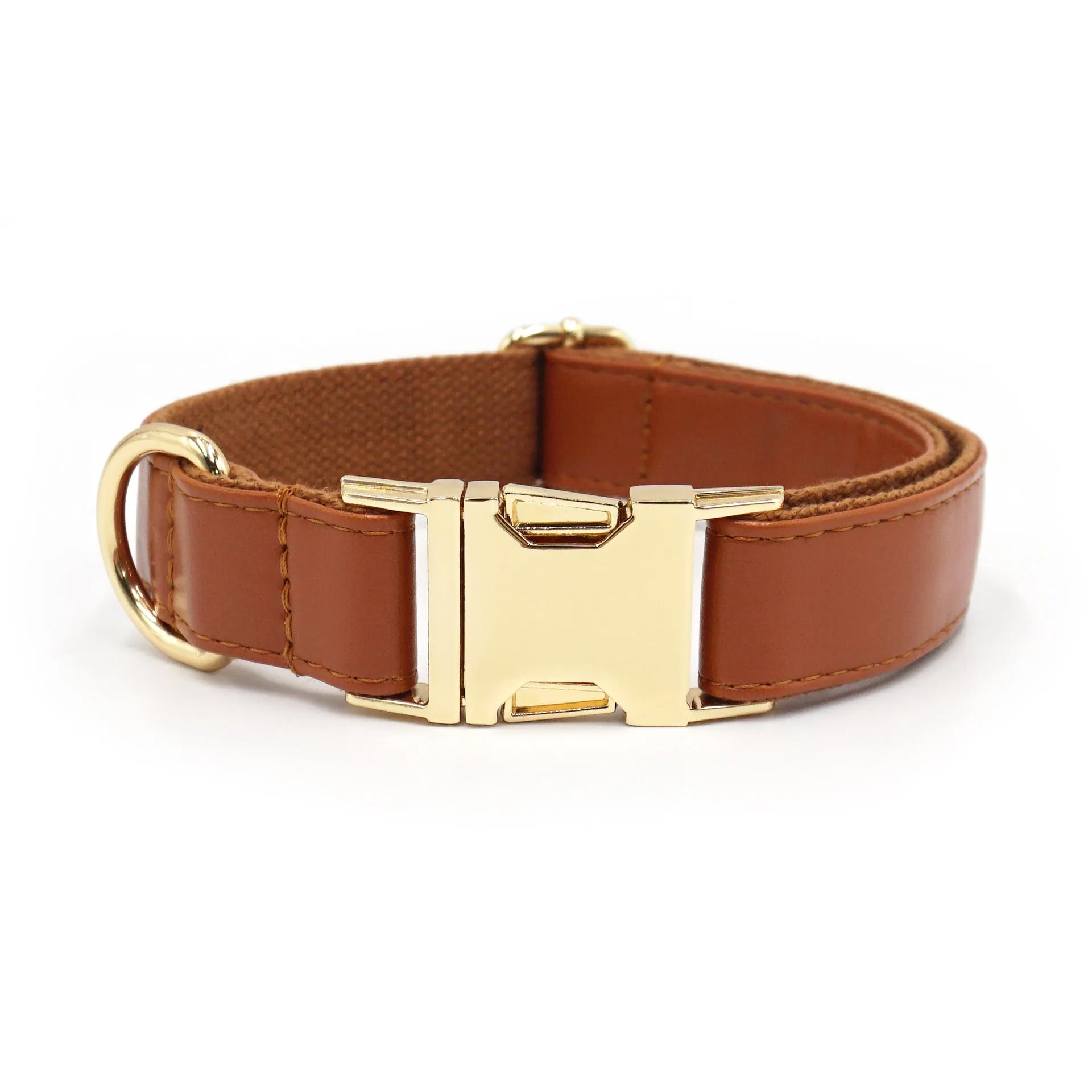 Leather dog collar with velvet texture section in colour block design, shown on a buckle.