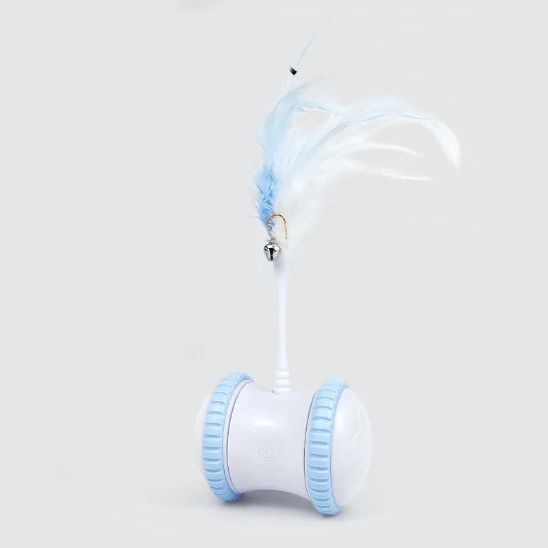 USB rechargeable cat toy ball with red light mode, available in blue green and pink colours