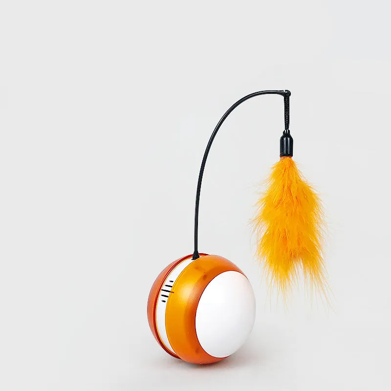 USB rechargeable cat toy ball with red light mode, available in blue green and pink colours