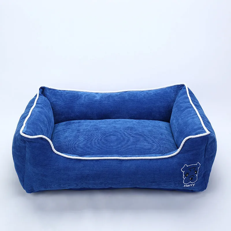 Bite resistant corduroy dog kennel in Blue colour, size XL, with dimensions 70 x 53 x 20 cm