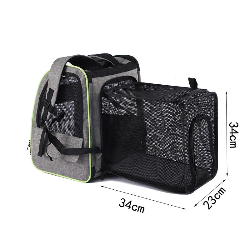 Outdoor portable backpack pet carrier in gray Oxford cloth with steel wire frame 35x28x42cm