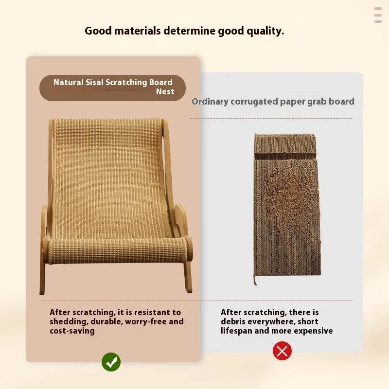 Sisal cat scratch board toy in large recliner style with natural hemp cloth surface