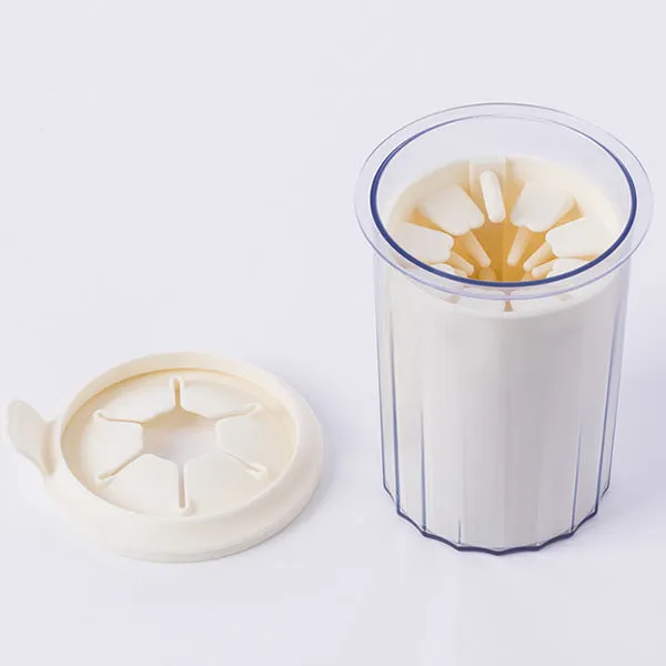 White portable pet foot washer cup with soft silicone bristles, 95 x 120mm, for small dogs