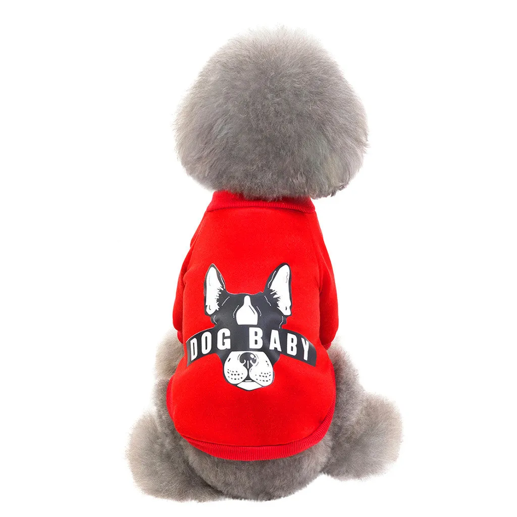Cartoon fashion cotton dog sweater in pink, showing playful print and knit texture for small pets