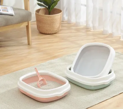Deodorant semi-enclosed plastic cat litter box 40x33.5x12 cm in blue on floor