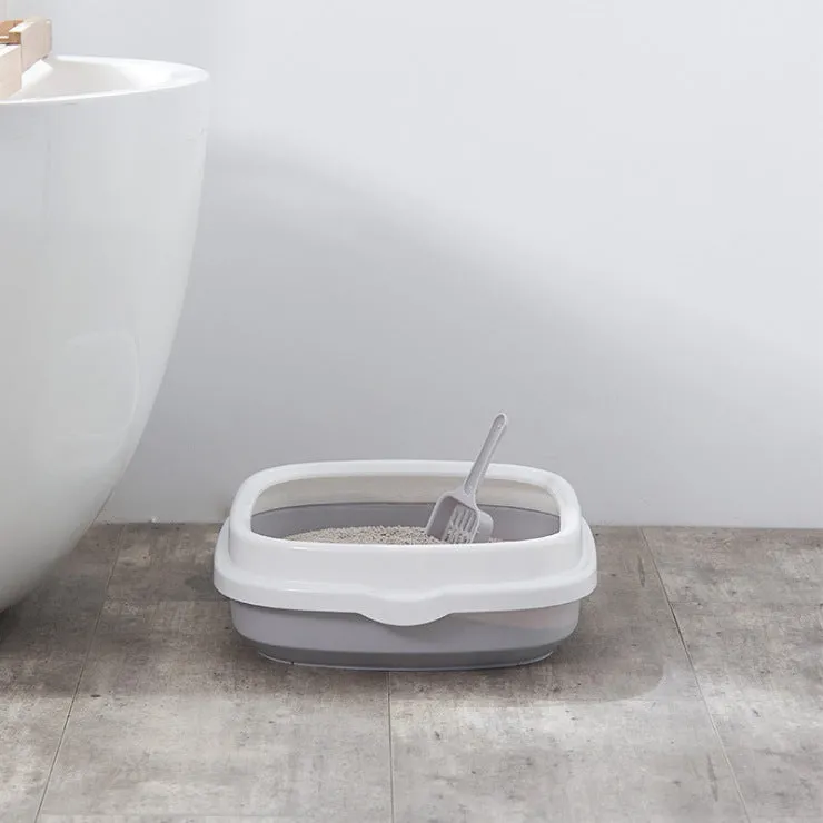 Deodorant semi-enclosed plastic cat litter box 40x33.5x12 cm in blue on floor