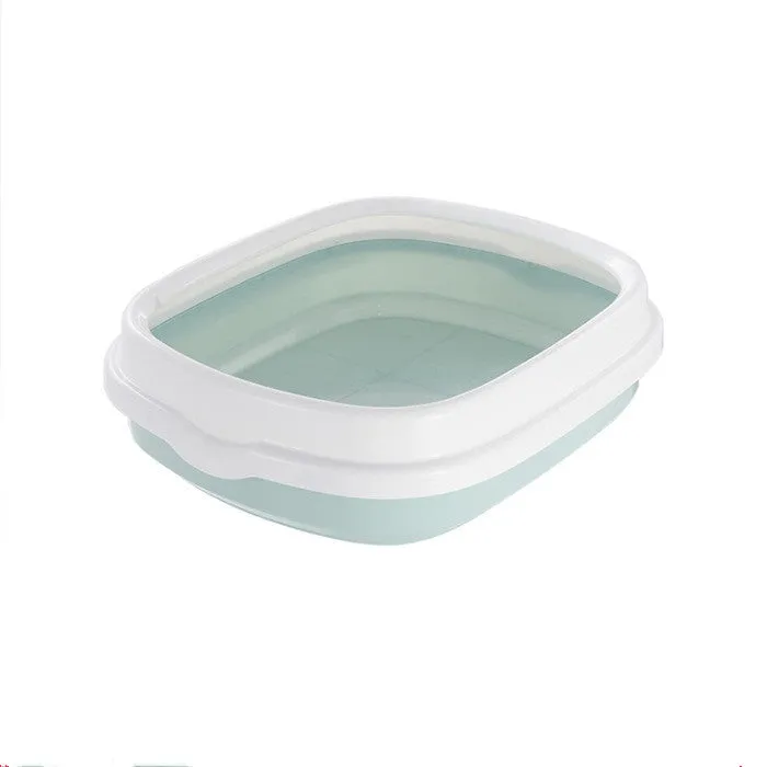 Deodorant semi-enclosed plastic cat litter box 40x33.5x12 cm in blue on floor