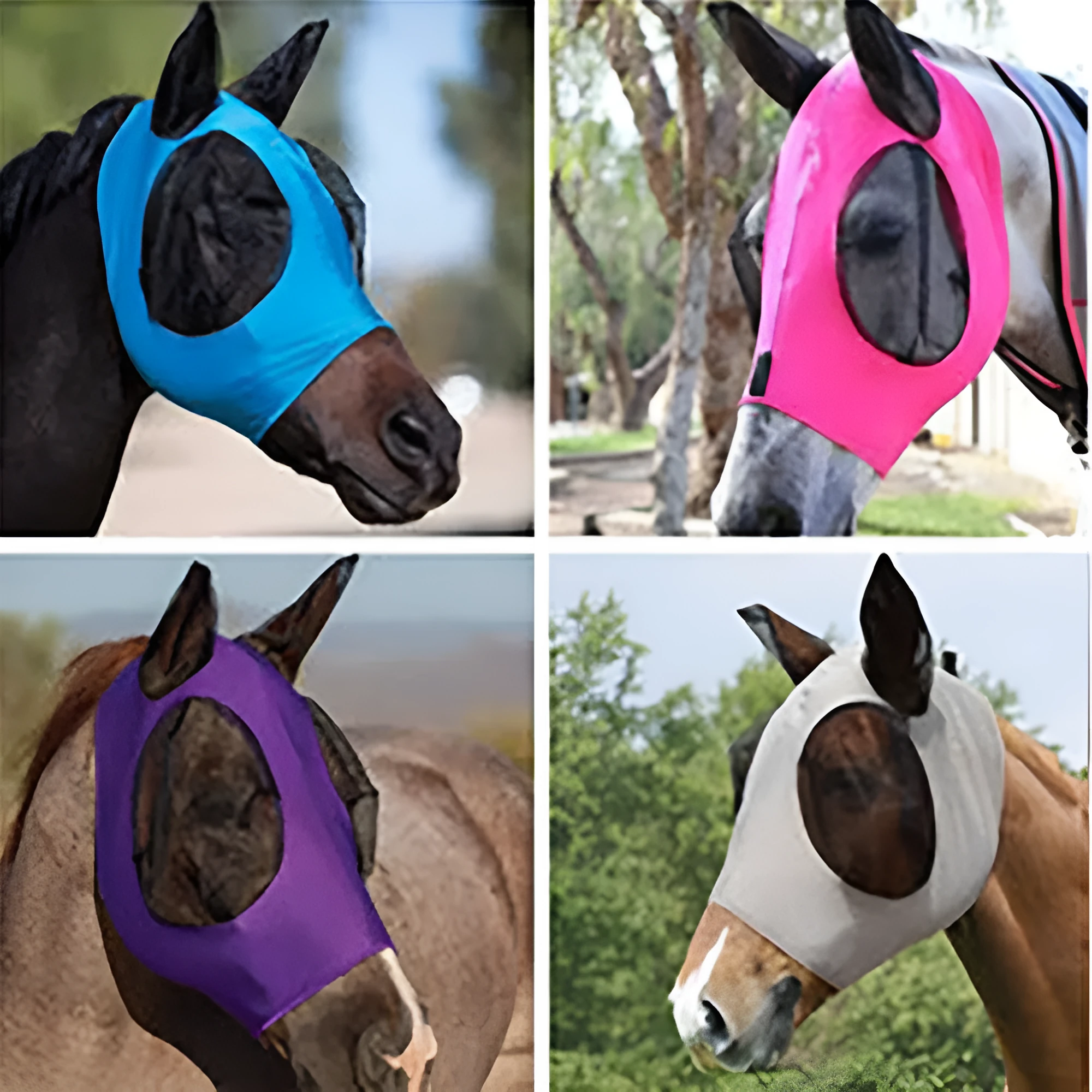 Horse wearing black latex mosquito net cover, universal size 21x31cm