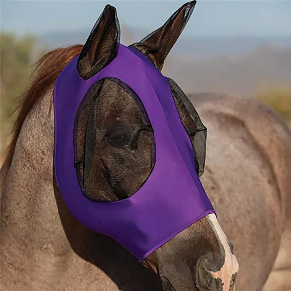 Horse wearing black latex mosquito net cover, universal size 21x31cm