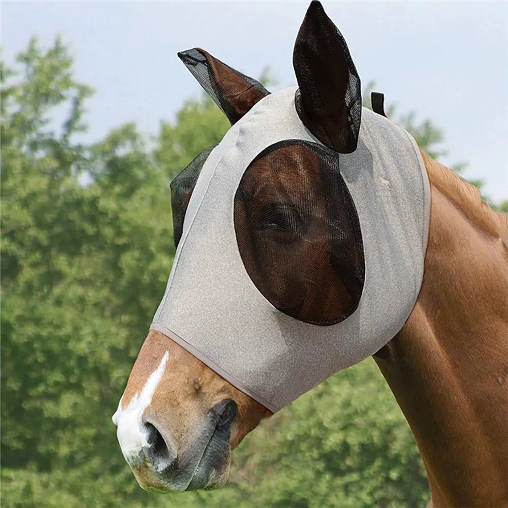 Horse wearing black latex mosquito net cover, universal size 21x31cm