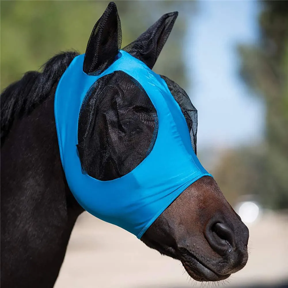 Horse wearing black latex mosquito net cover, universal size 21x31cm