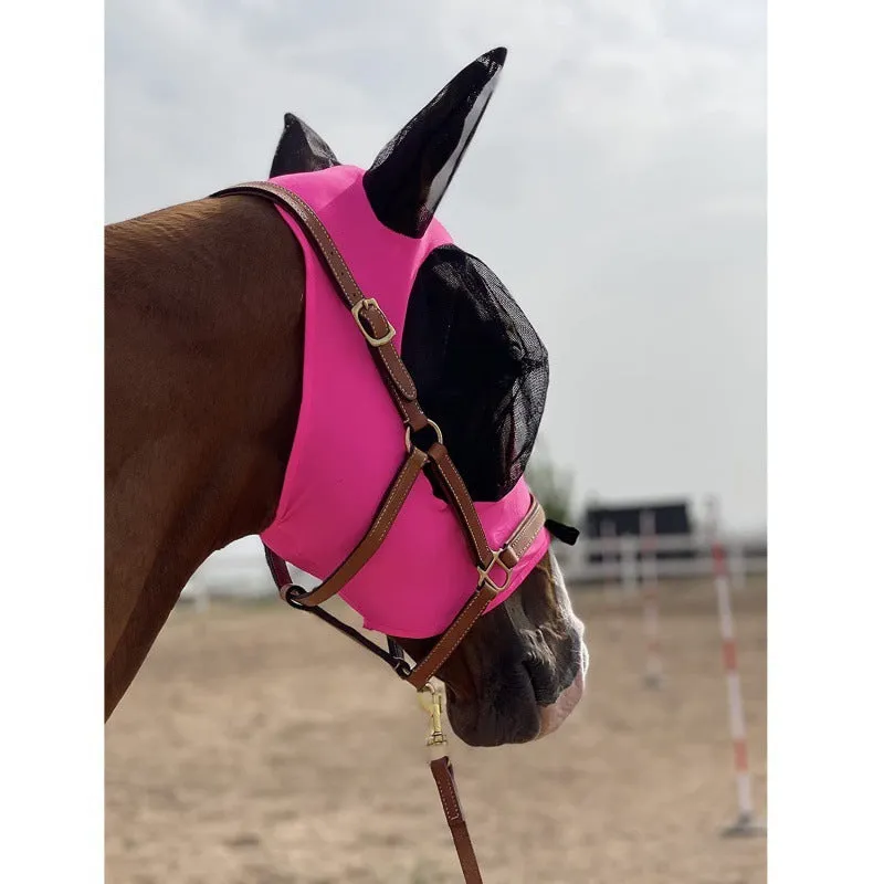 Horse wearing black latex mosquito net cover, universal size 21x31cm