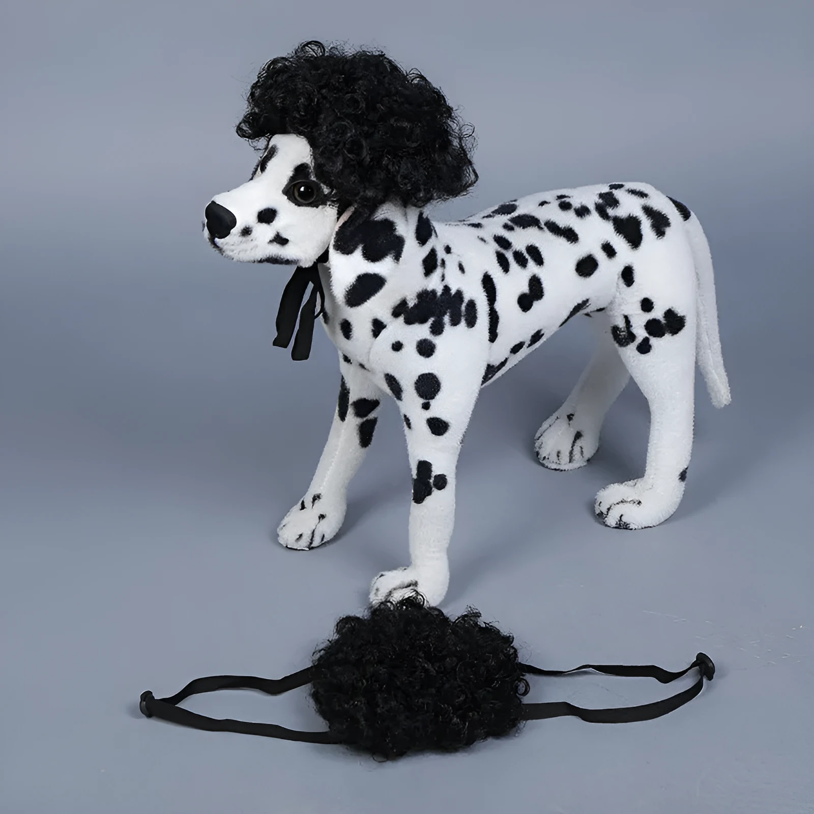 Fashion dog head ornament wig in black colour, made of high temperature fibre, for small pet party costume