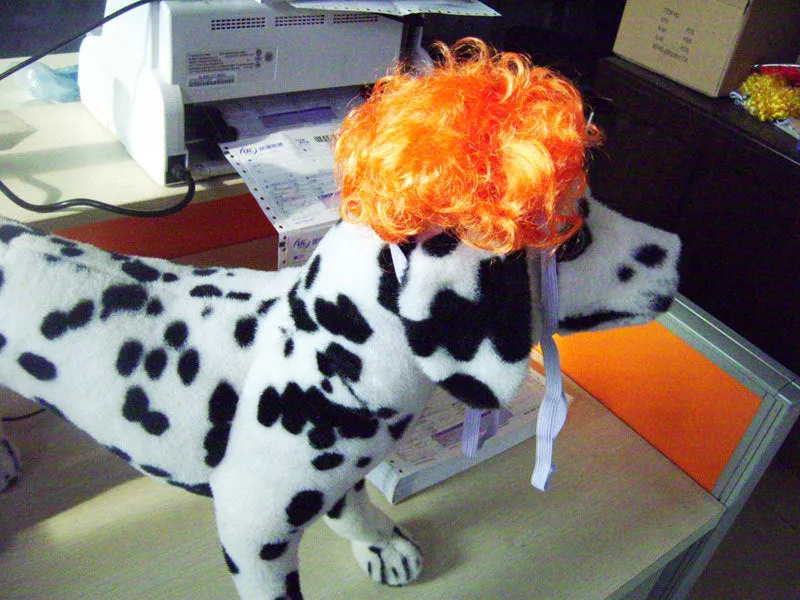 Fashion dog head ornament wig in black colour, made of high temperature fibre, for small pet party costume