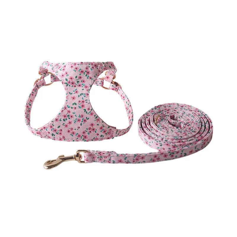 Floral series pet harness suit with attached leash for small dogs in multiple colour options