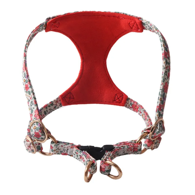 Floral series pet harness suit with attached leash for small dogs in multiple colour options