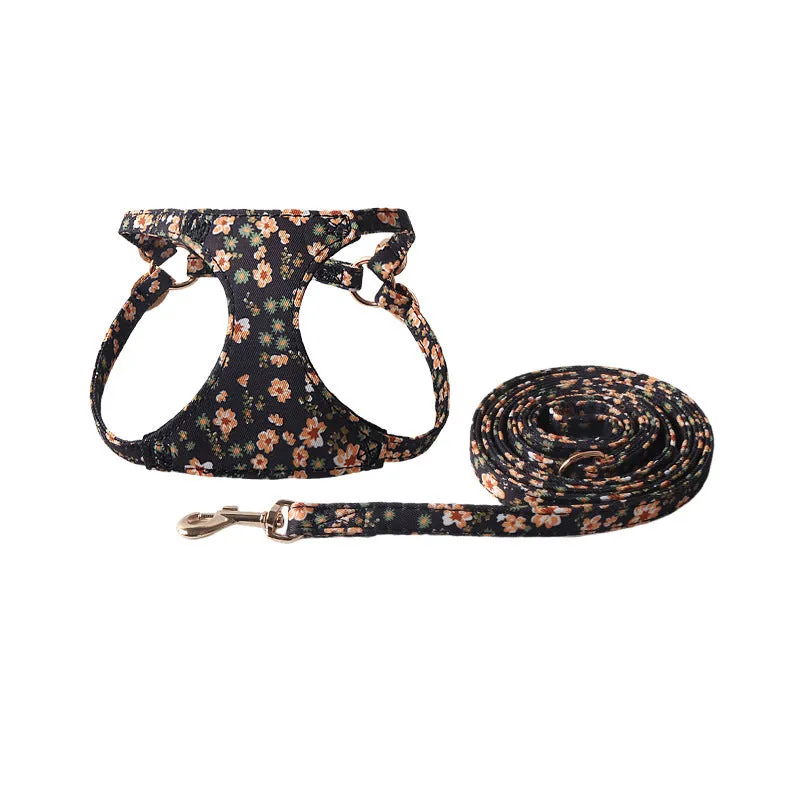 Floral series pet harness suit with attached leash for small dogs in multiple colour options