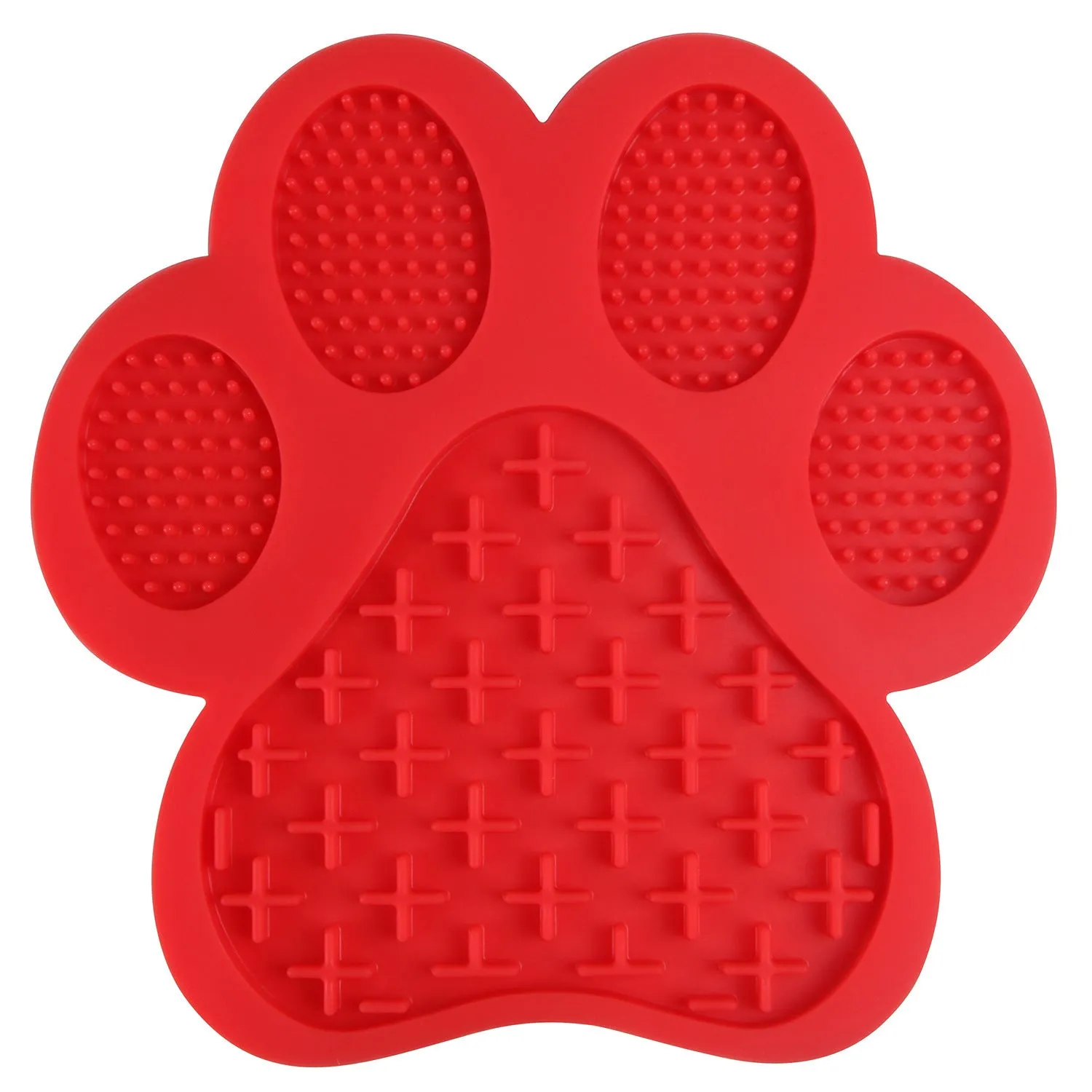 Blue dog lick pad made from food-grade silicone, 180 mm square, with suction cups for wall mounting