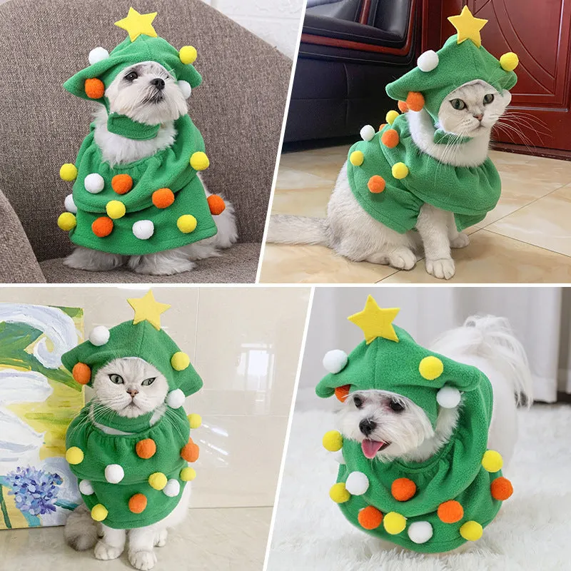 Green polyester Christmas tree pet costume for dogs and cats casual style