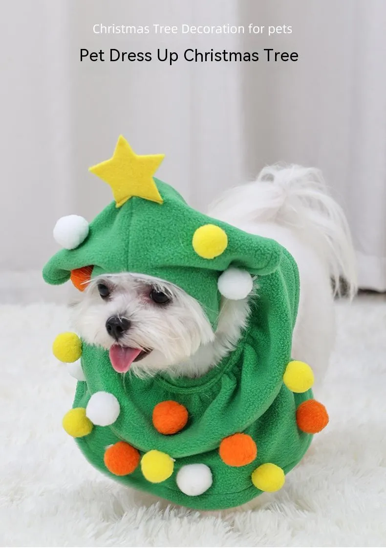 Green polyester Christmas tree pet costume for dogs and cats casual style