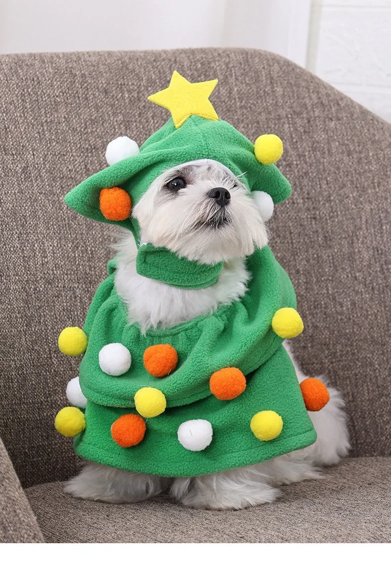 Green polyester Christmas tree pet costume for dogs and cats casual style