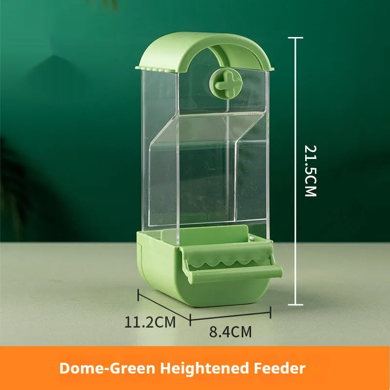 Parrot automatic pet feeder plastic acrylic dome small size white green yellow transparent long ladder