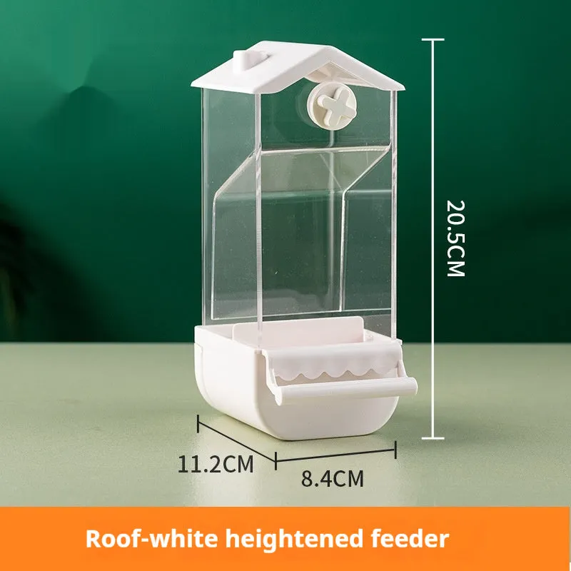 Parrot automatic pet feeder plastic acrylic dome small size white green yellow transparent long ladder
