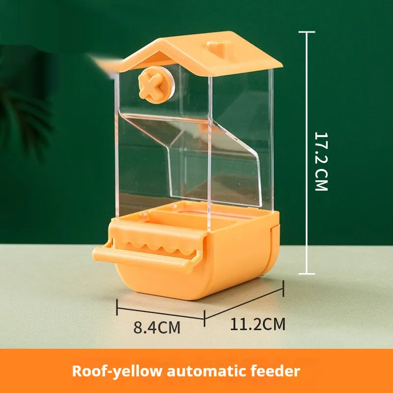 Parrot automatic pet feeder plastic acrylic dome small size white green yellow transparent long ladder