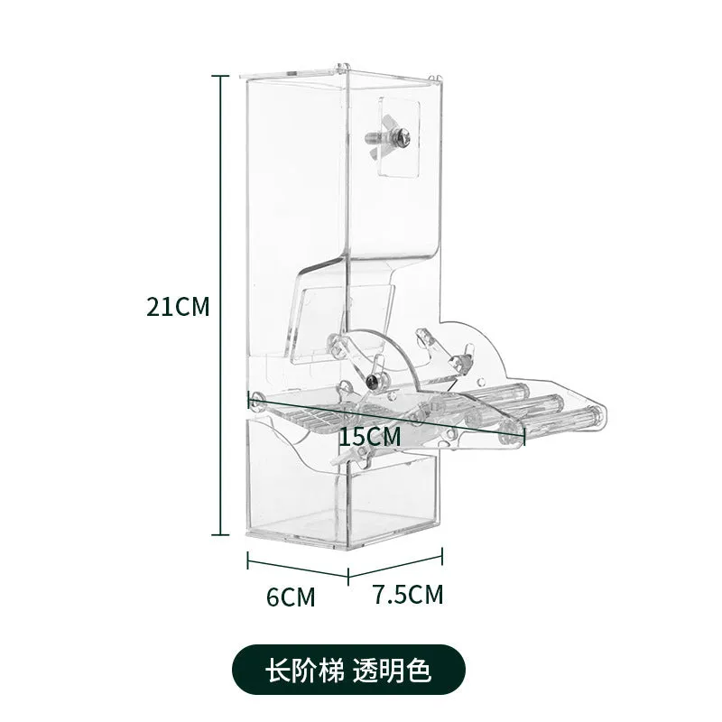 Parrot automatic pet feeder plastic acrylic dome small size white green yellow transparent long ladder