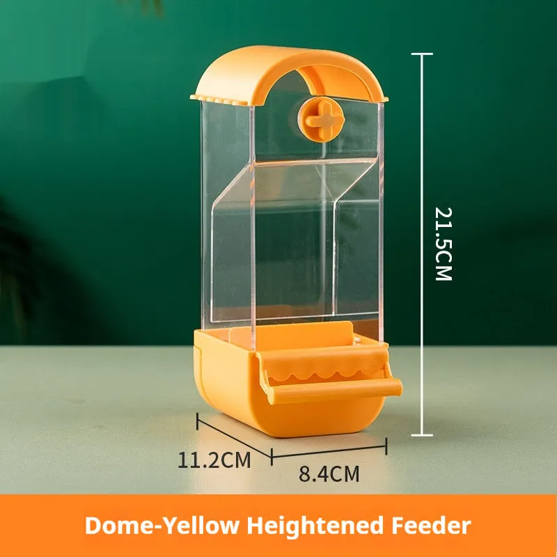 Parrot automatic pet feeder plastic acrylic dome small size white green yellow transparent long ladder