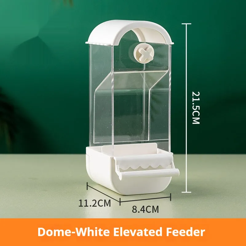 Parrot automatic pet feeder plastic acrylic dome small size white green yellow transparent long ladder