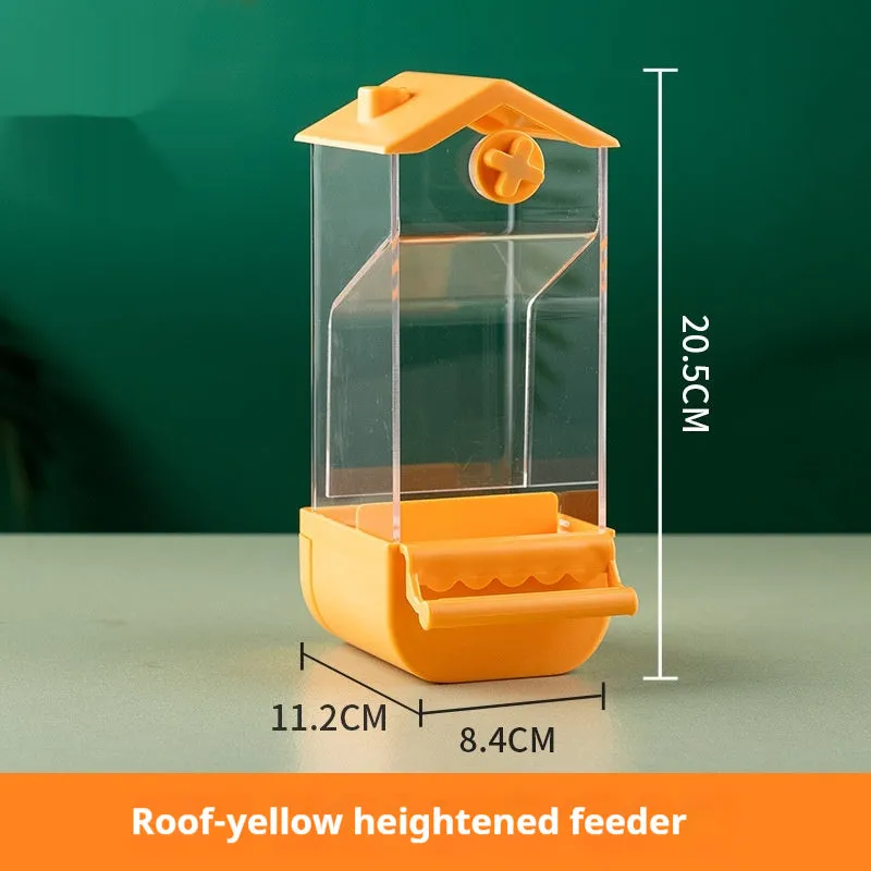 Parrot automatic pet feeder plastic acrylic dome small size white green yellow transparent long ladder