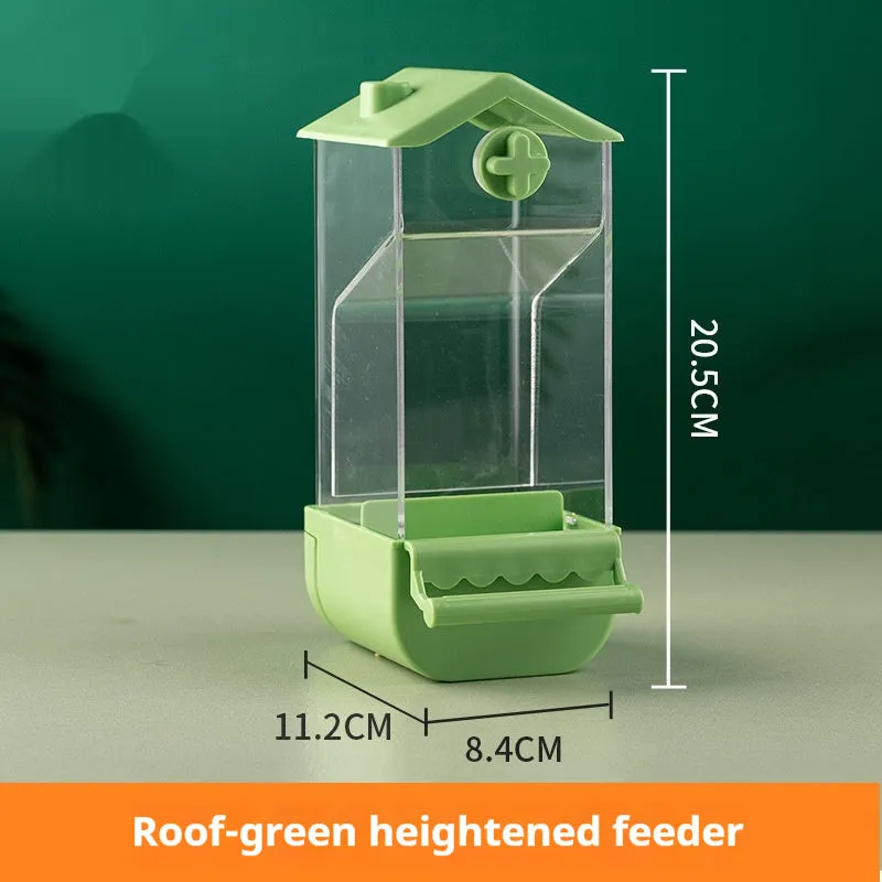 Parrot automatic pet feeder plastic acrylic dome small size white green yellow transparent long ladder