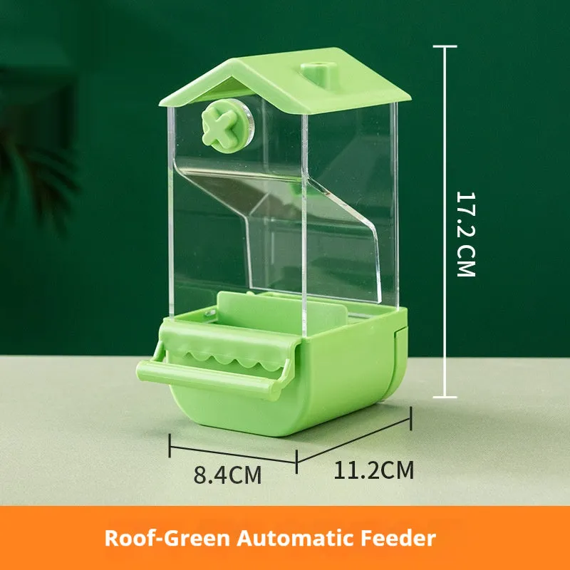 Parrot automatic pet feeder plastic acrylic dome small size white green yellow transparent long ladder