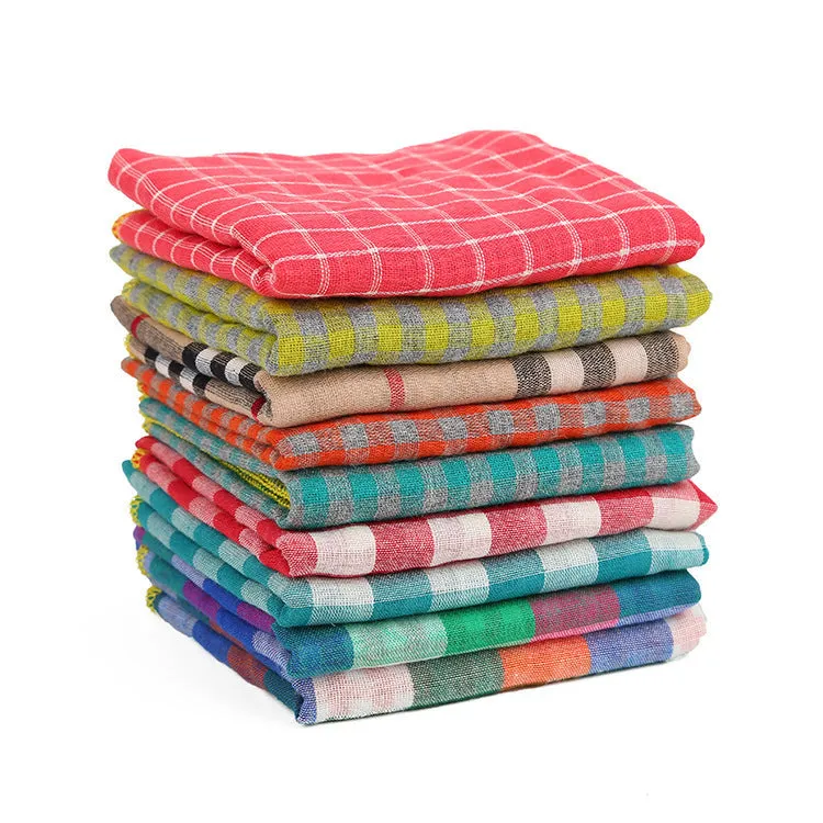 Plaid double sided cotton pet scarf in beige colour, 45x45cm, laid flat on surface