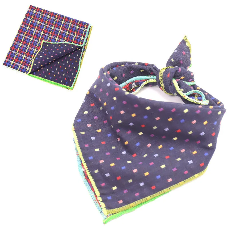 Plaid double sided cotton pet scarf in beige colour, 45x45cm, laid flat on surface