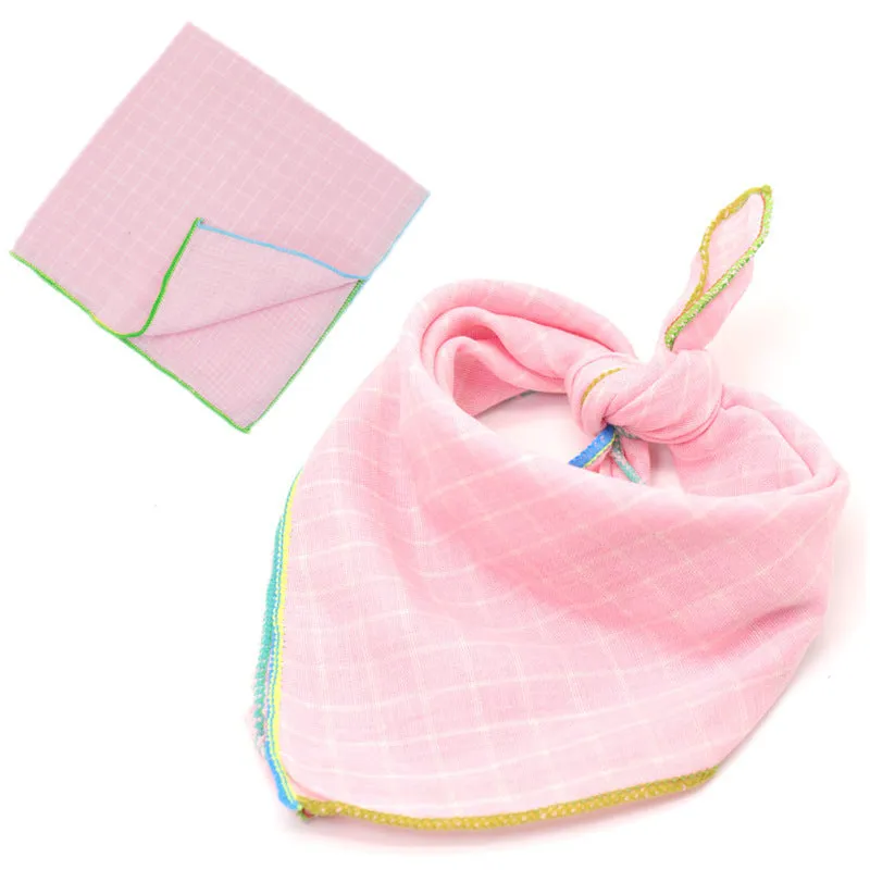 Plaid double sided cotton pet scarf in beige colour, 45x45cm, laid flat on surface