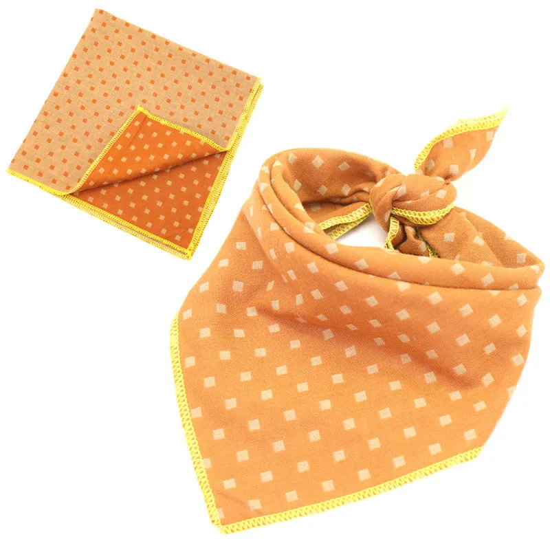 Plaid double sided cotton pet scarf in beige colour, 45x45cm, laid flat on surface