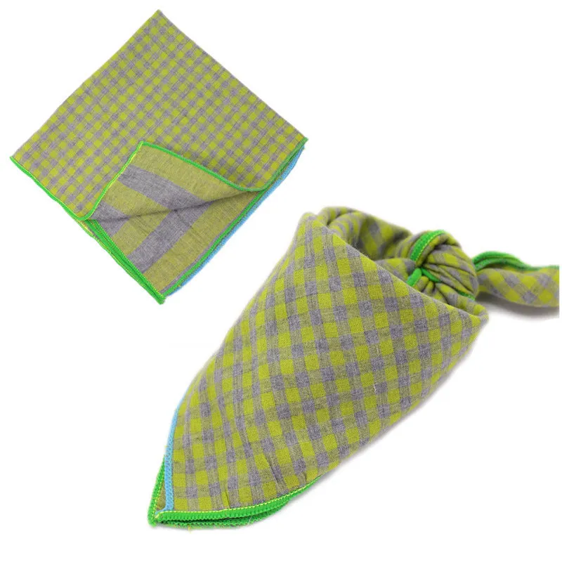 Plaid double sided cotton pet scarf in beige colour, 45x45cm, laid flat on surface