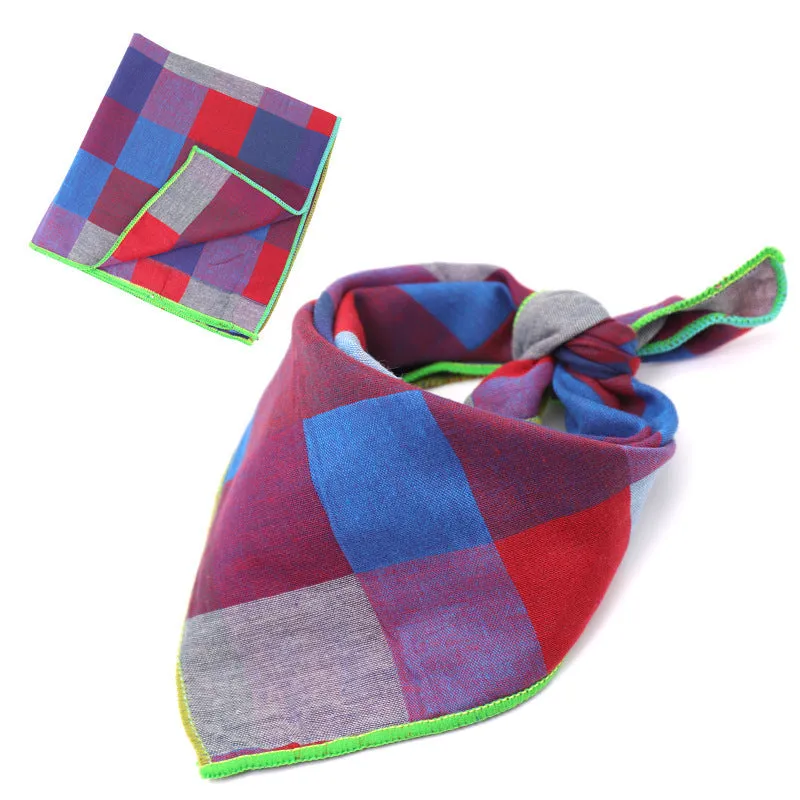 Plaid double sided cotton pet scarf in beige colour, 45x45cm, laid flat on surface