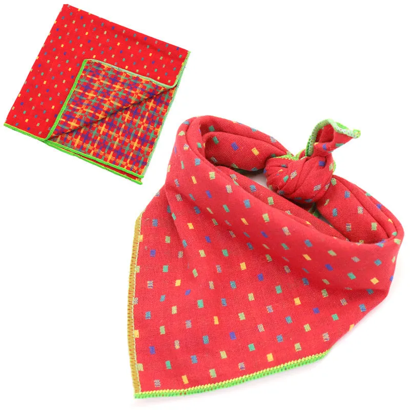 Plaid double sided cotton pet scarf in beige colour, 45x45cm, laid flat on surface