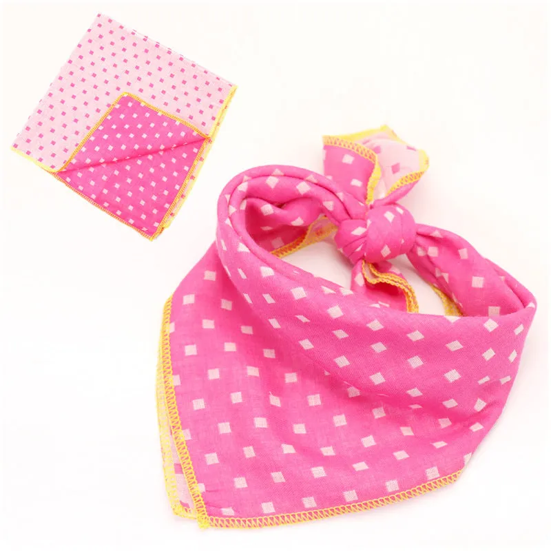 Plaid double sided cotton pet scarf in beige colour, 45x45cm, laid flat on surface