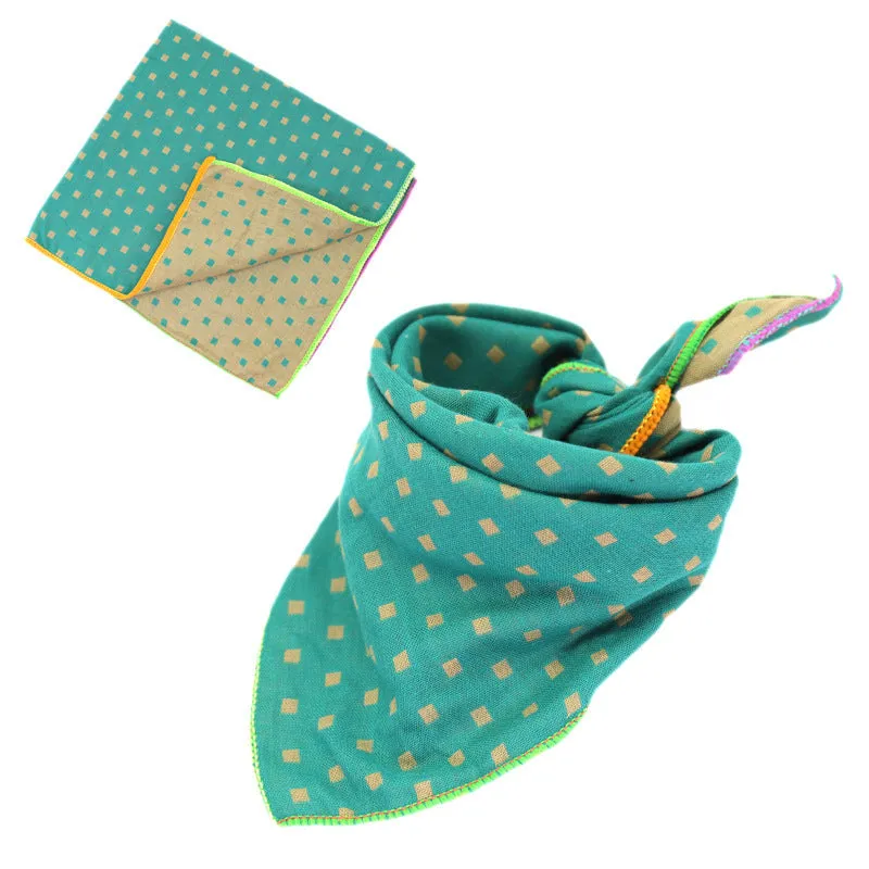 Plaid double sided cotton pet scarf in beige colour, 45x45cm, laid flat on surface